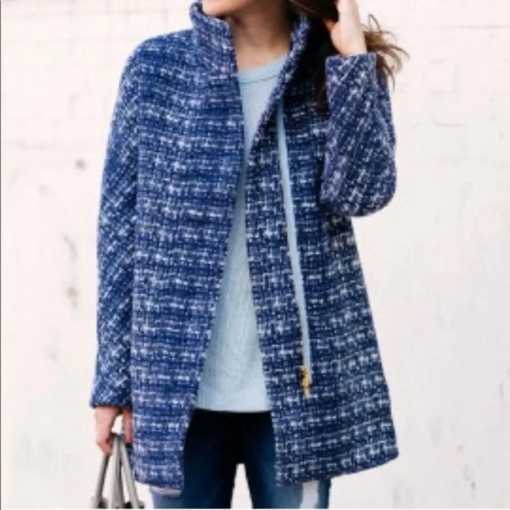J. Crew City Coat 10 Blue Tweed Wool Blend Full Zip - Picture 2 of 11